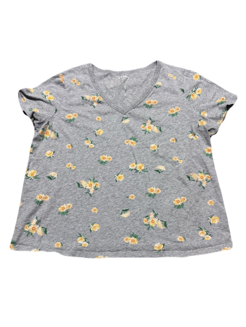 Old Navy Daisy Floral Print Grey V-Neck Everywear Tee Junior L